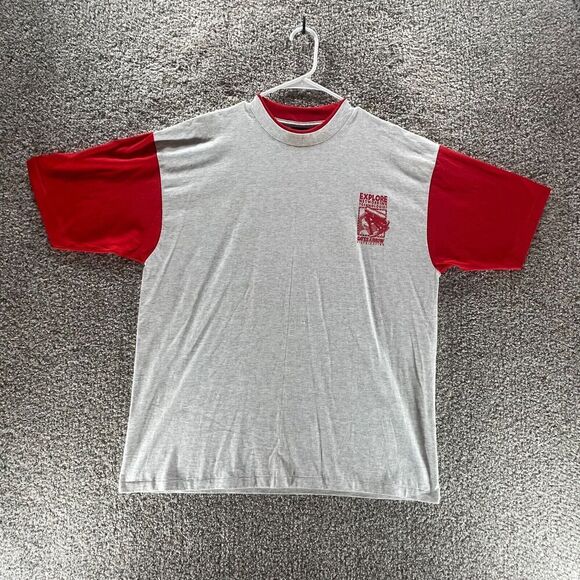 Vintage 90s Shirt Mens Extra Large Gray Red Single Stitch Made In USA Cotton - Picture 1 of 16